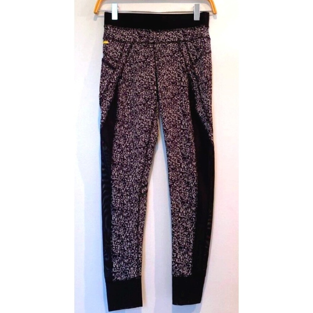 Lole Leggings Womens XS Black White Geometric Print Mesh Panel Yoga Tights
